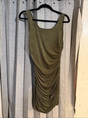 Olive Green Ruched Tank Dress - Women